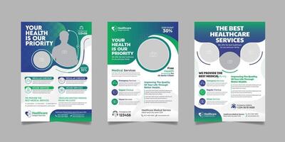 Medical Healthcare Consultant flyer brochure cover page design. Corporate business A4 poster template set. vector