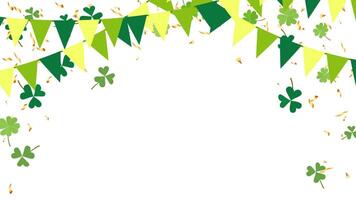 St. Patrick's Day greeting card, frame party with clover and triangle pennants chain vector
