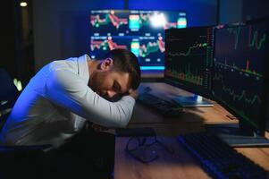 Stressed business man crypto trader broker investor analyzing stock exchange market crypto trading photo