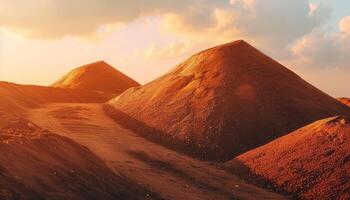 AI generated Grey coal hills against the sunset sky photo