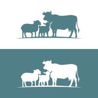 Vector silhouette illustration Cow sheep goat animal farm group logo