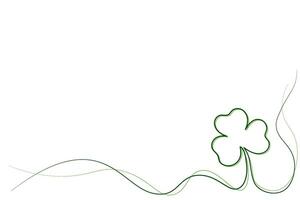 Hand-drawing line with clover outline. Happy St. Patrick's Day banner. Green line isolated on transparent background. Vector illustration.