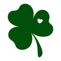 Green clover with little heart isolated on transparent background. Happy Saint Patrick's day. Vector illustration.