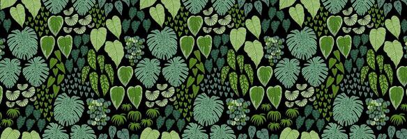 Seamless pattern with tropical leaves of different shapes. Vector illustration in flat style. Design for fabric etc.