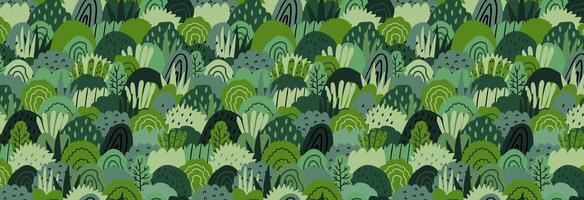 Seamless pattern with bushy green plants. Vector illustration in flat style. Design for fabric and more.