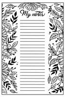 note with floral coloring page vector