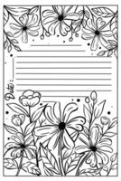 note with floral coloring page vector