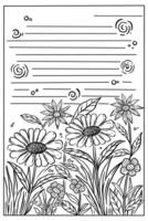 note with floral coloring page vector