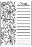 note with floral coloring page vector