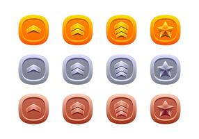 Rounded square patent set. Gold, silver and bronze. 3d effect, flat design. vector