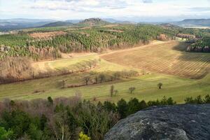 View from the Pfaffenstein. Forests, mountains, fields, vastness, panorama. photo