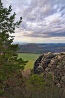 View from the Pfaffenstein. Forests, mountains, vastness, panorama. Landscape photo