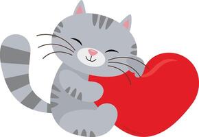 adorable gato con rojo corazón vector