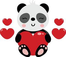 Loving panda with red hearts vector