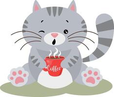 Cute cat drinking a hot coffee vector