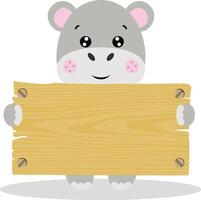 Funny hippo with wooden signboard vector