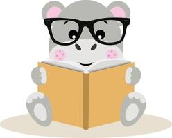 Cute hippo sitting reading a book vector