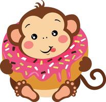 Cute monkey inside a delicious donut vector
