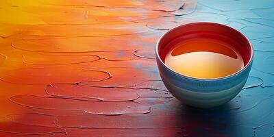 AI generated cup of tea on a background of colored oil paints. photo