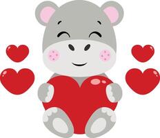 Loving hippo with red hearts vector