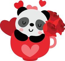 Cute valentine panda inside red love cup vector