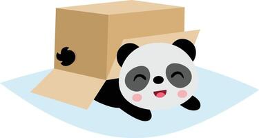 Cute panda under cardboard box vector