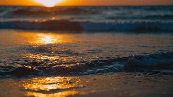 ai generado puesta de sol en el playa foto