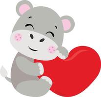 Adorable hippo with red heart vector