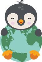 linda pingüino con un globo vector