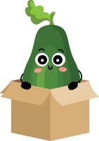 Funny avocado mascot in cardboard box vector