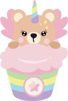 Funny unicorn teddy bear in ice cream vector