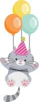 linda gato volador con globos vector