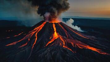 AI generated close up of active volcano photo