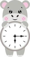 Cute hippo with clock inside vector