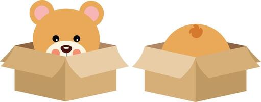 Cute teddy bear in cardboard box vector