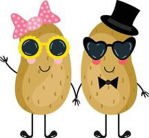 Funny potato mascot couple with sunglasses vector