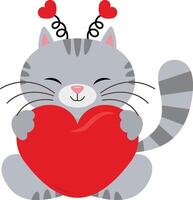 linda enamorado gato sentado con rojo corazón vector