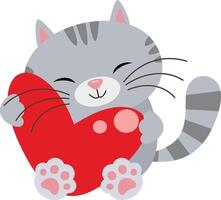 Cute cat sitting holding a big heart vector