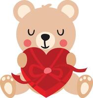 Loving teddy bear holding a heart-shaped gift vector