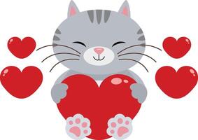 Loving cat with red hearts vector