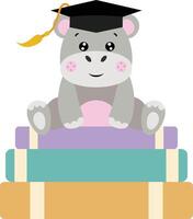 Cute hippo with graduation cap sitting on top of books vector