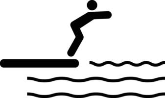 Man Dive Swim in Sea Water from High Board icon. Swimmer jumping in pool sign. A man diving into water in swimming pool symbol. flat style. vector