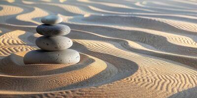 AI generated zen stones on sand in zen garden, meditation and relaxation concept photo