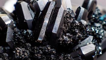 The of photo of black crystals with glass texture