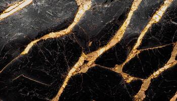 texture of glossy black glossy stone with gold veins photo