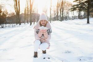 a beauty girl on the winter background photo