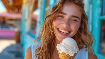 AI generated A nostalgic image of a person savoring an ice cream cone photo