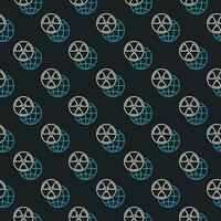 Earth Planet with Radiation sign vector seamless pattern in outline style