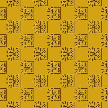 Artificial Intelligence - New AI Smartphone vector yellow seamless pattern in thin line style