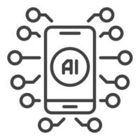 Artificial Intelligence in Smart Phone vector AI in Mobile Device icon or symbol in thin line style